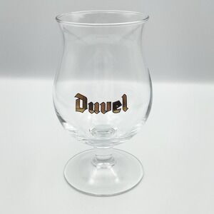 Duvel Belgian Beer Tulip Goblet Glass Gold Logo Stemmed 6.5"